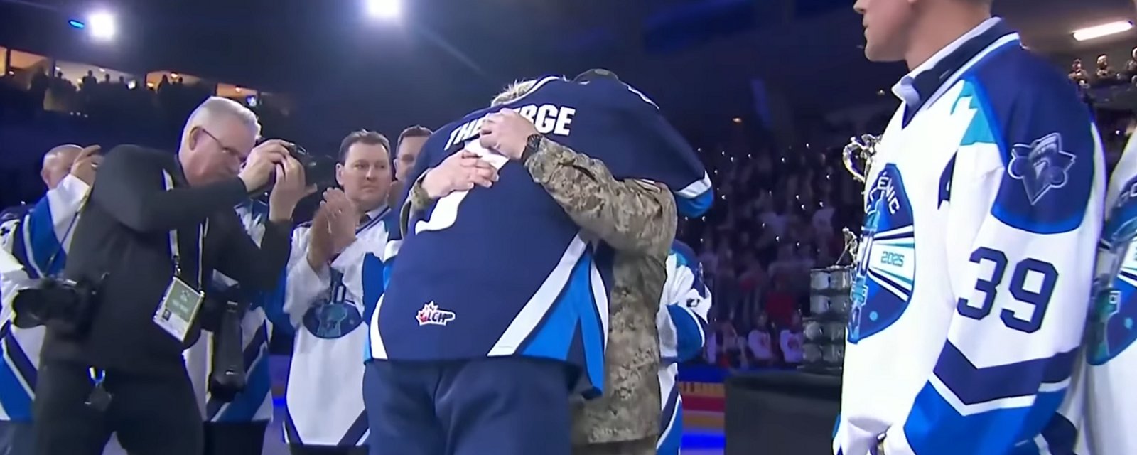 Military dad returns from deployment to surprise son at 2025 Memorial Cup.