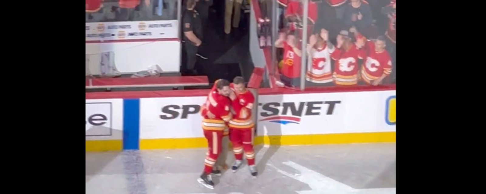 Johnny Gaudreau is named 1st Star in Calgary, his Dad comes onto the ice at to accept