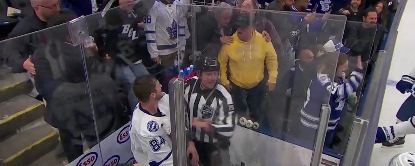 Leafs fan next to penalty box in Toronto causes trouble again!