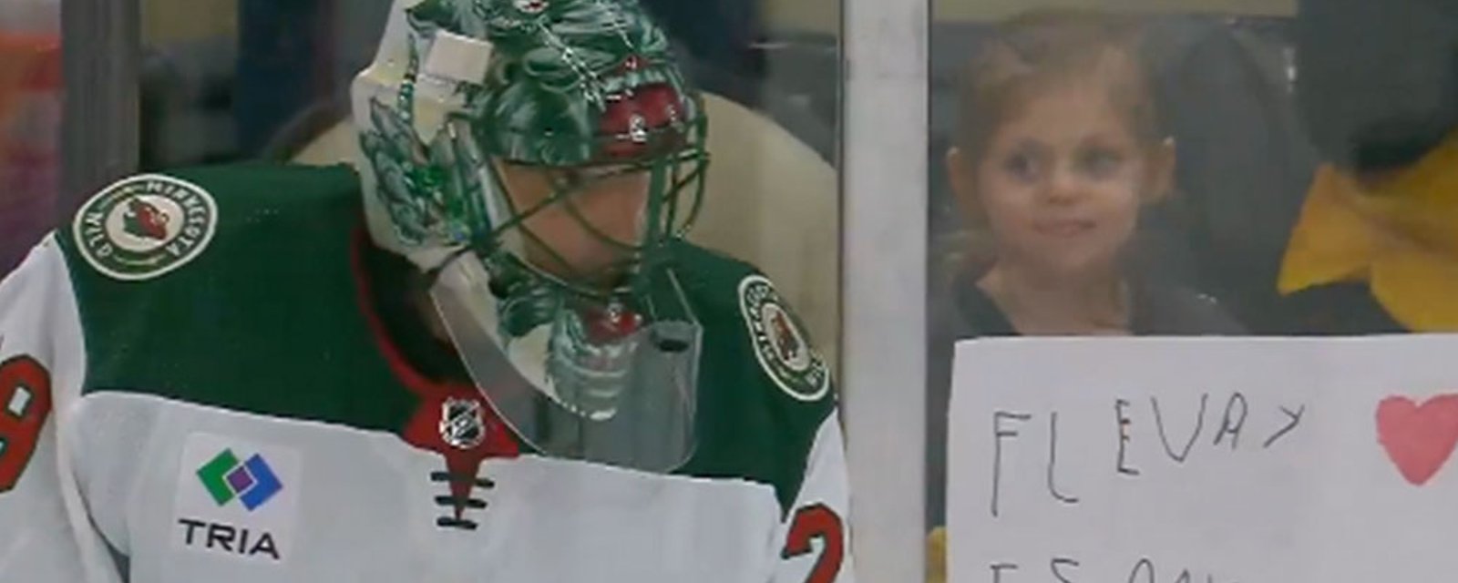 Fleury has an adorable moment with a young fan prior to game in Pittsburgh