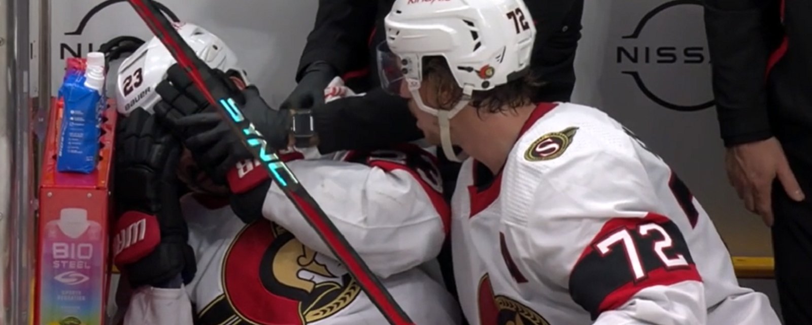 Thomas Chabot slashes Travis Hamonic in the face!