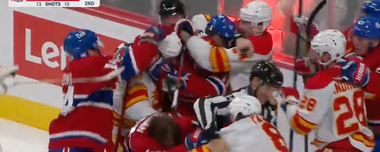 Full-on line brawl erupts after Gallagher’s goal