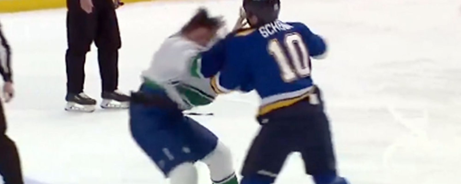 Brayden Schenn clocks JT Miller in faceoff fight, takes Miller out of the game