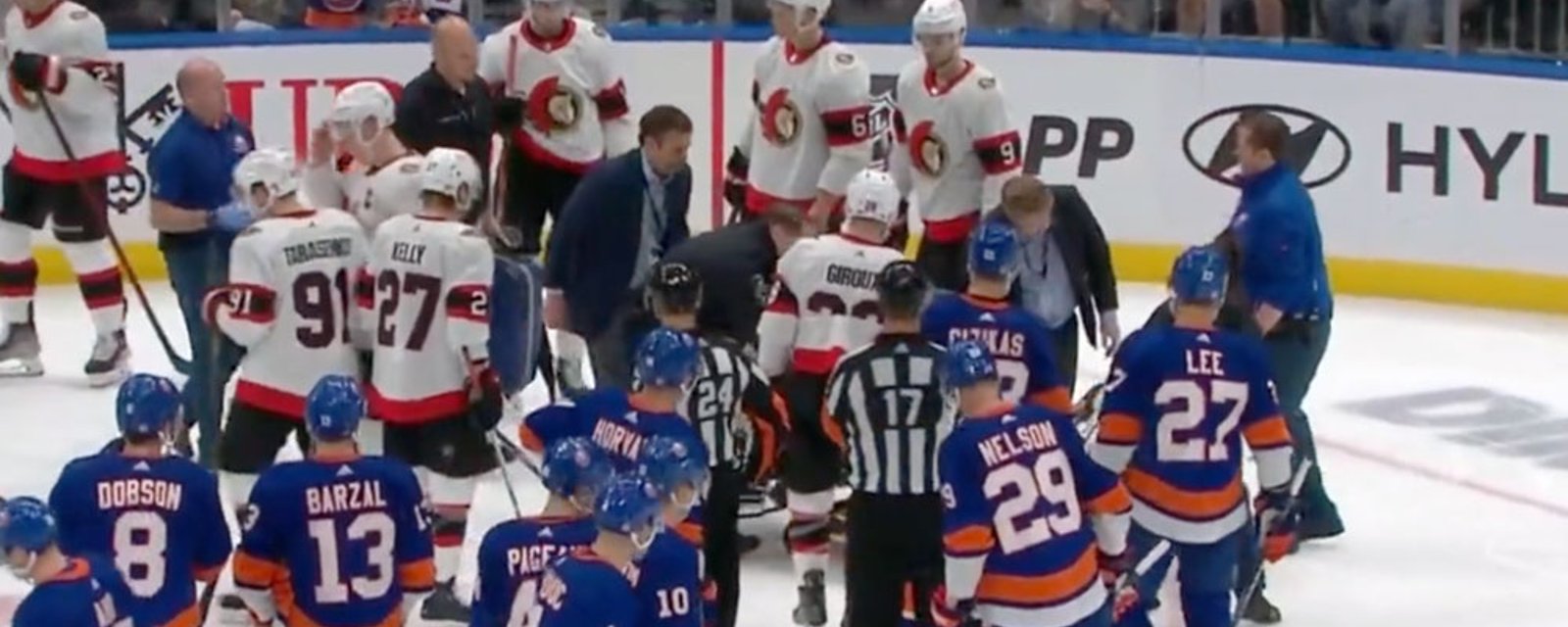 Brannstrom stretchered off the ice after scary hit from Cal Clutterbuck