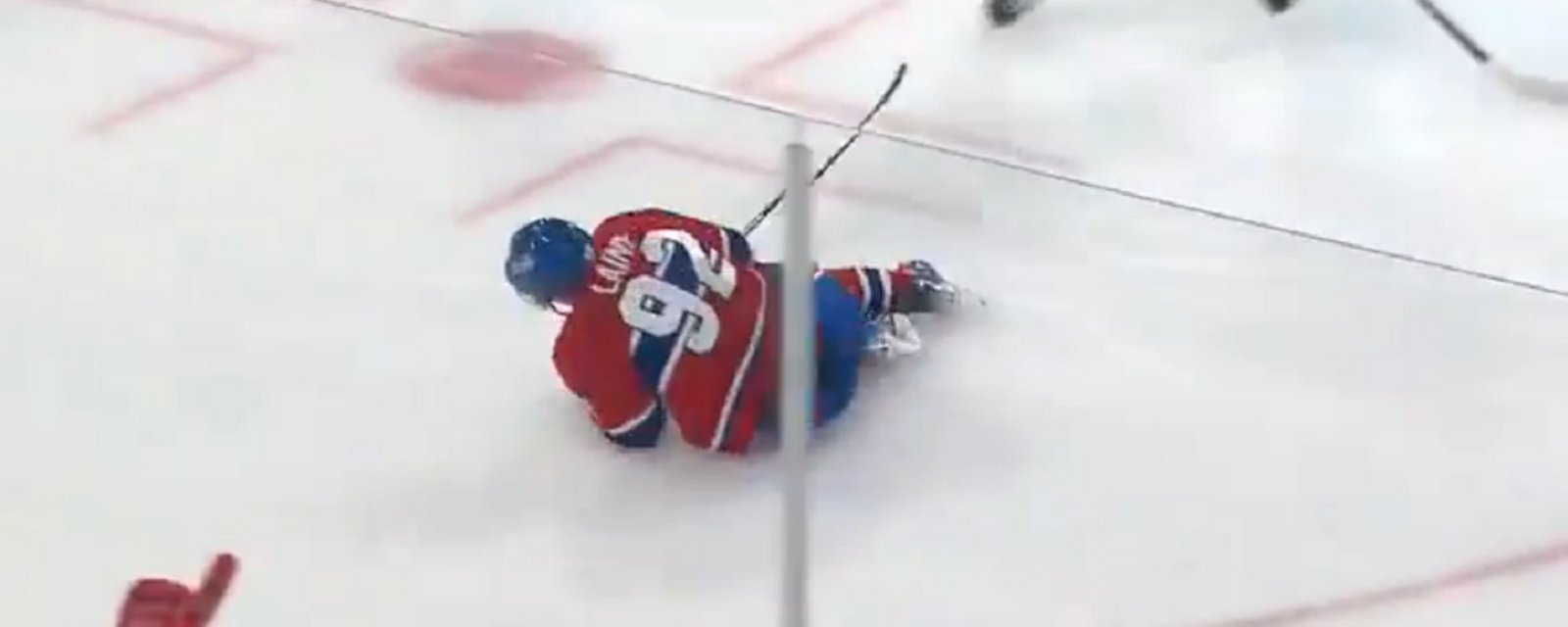 Habs teammate goes knee on knee with Patrik Laine at practice.