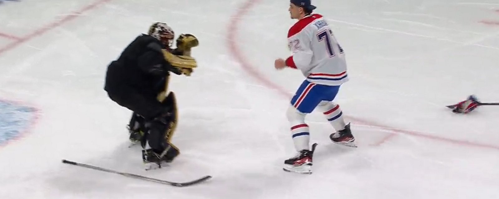 Arber Xhekaj drops the gloves during Habs skills competition.