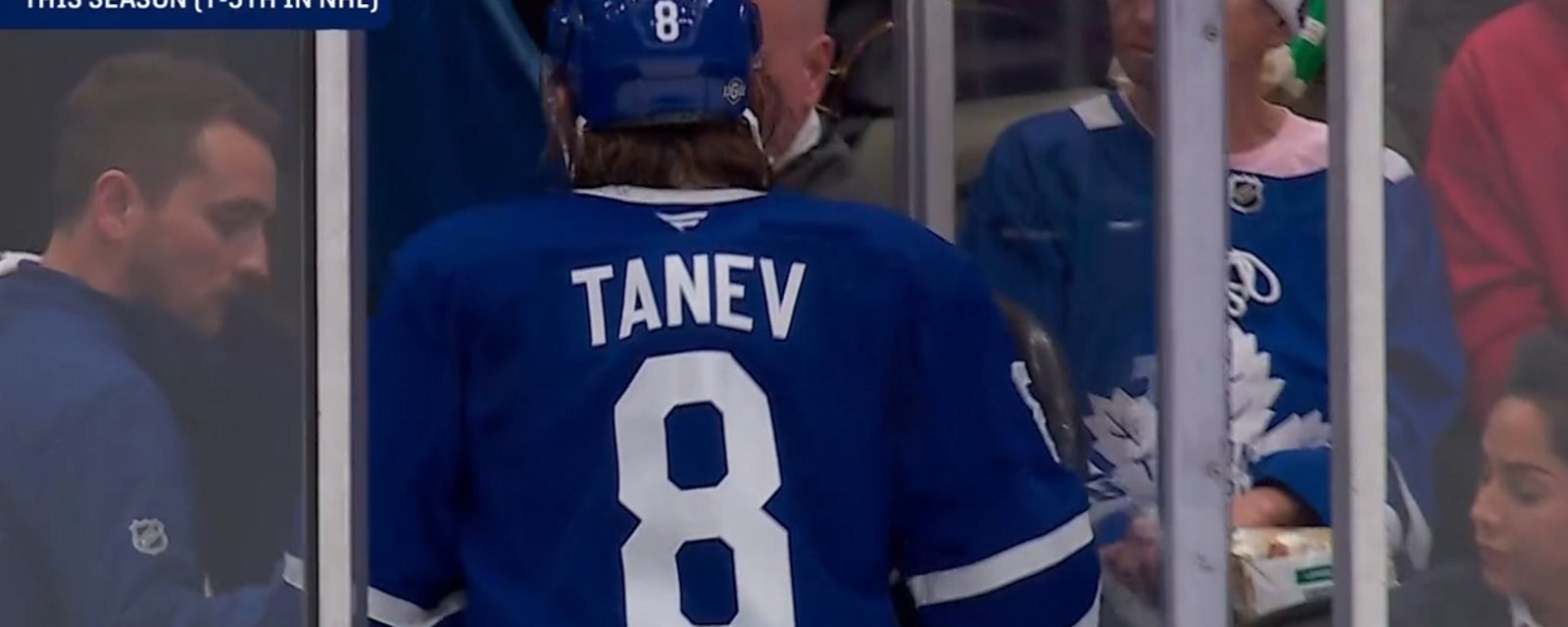 Leafs defenseman Chris Tanev shaken up on Saturday night.