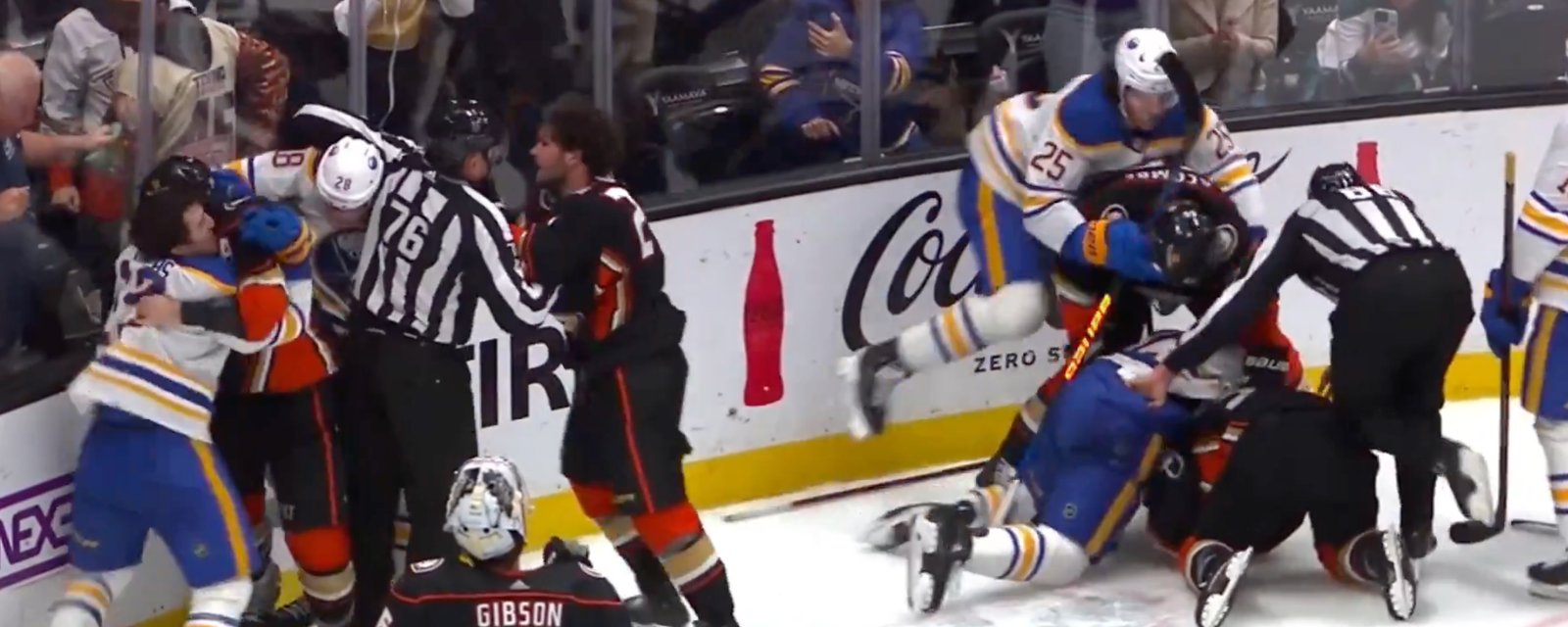 Full line brawl gets out of hand in last seconds of Ducks-Sabres game