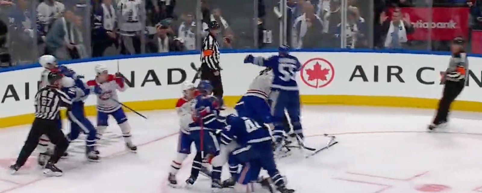 Line brawl erupts between Leafs and Habs after Allen robs Matthews!
