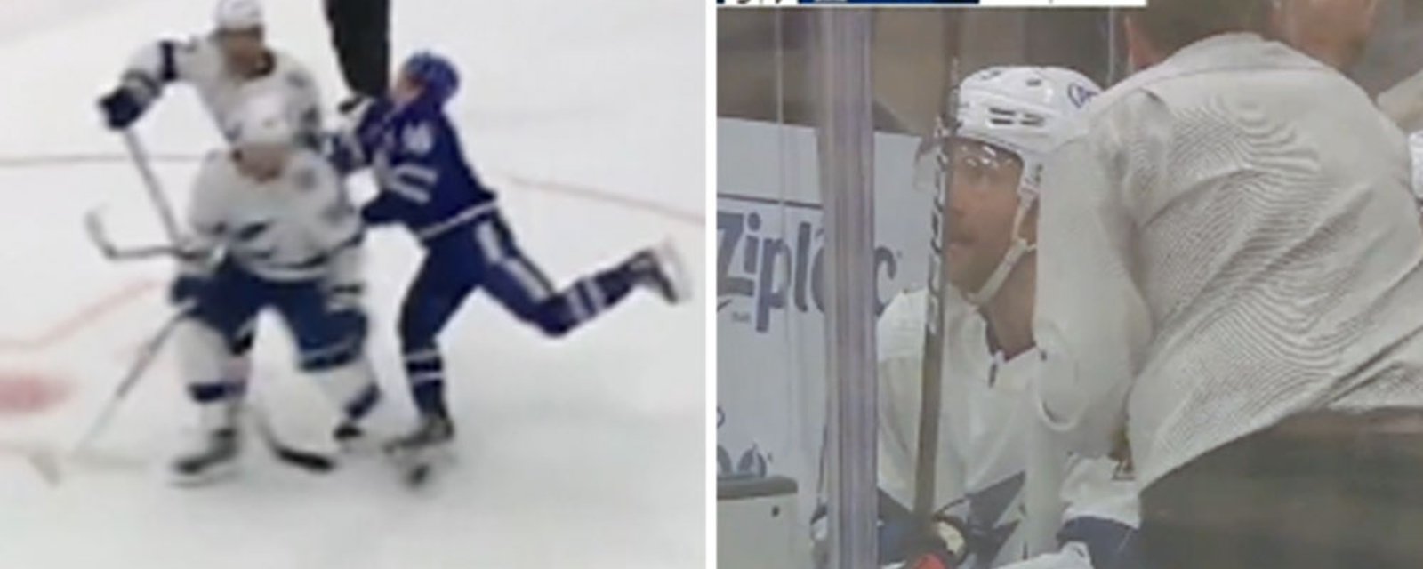 Sergachev rocks Marner with head shot, fan tries to get at Sergachev in the box
