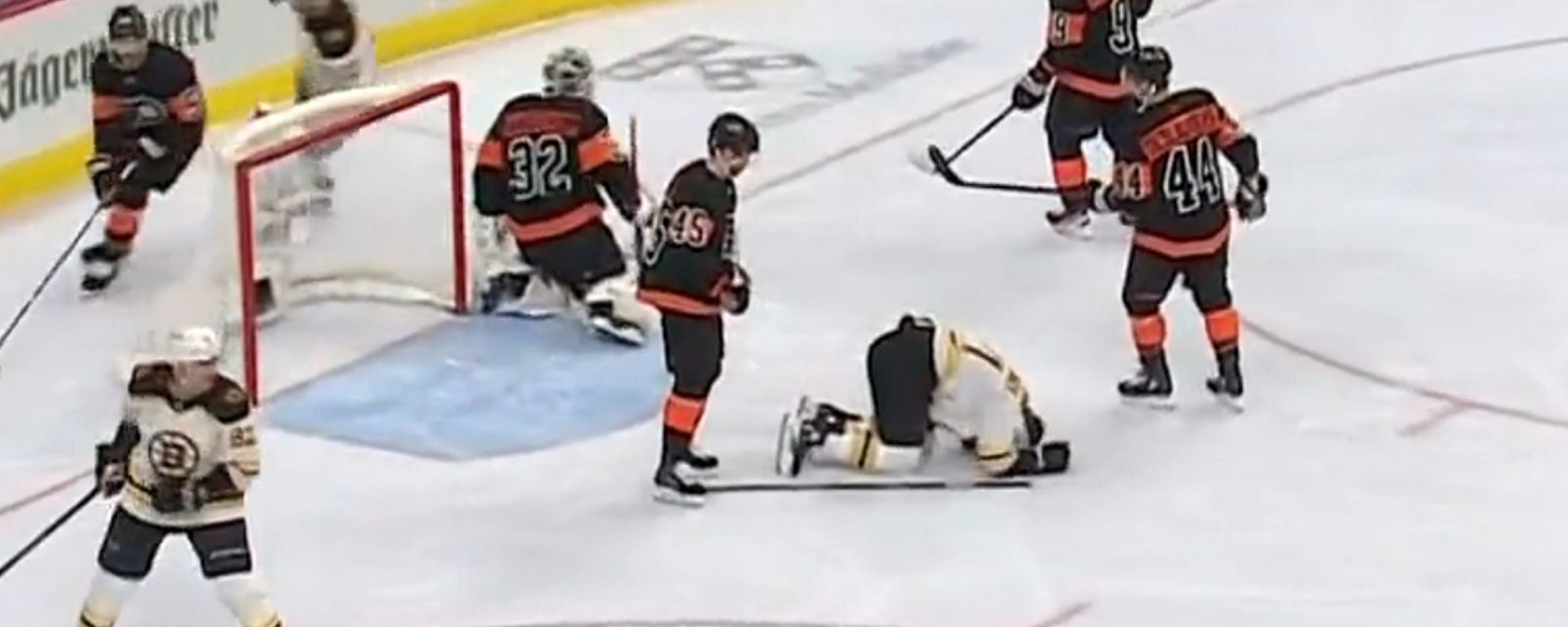 Puck to the back of the head forces Garnet Hathaway out of the game.