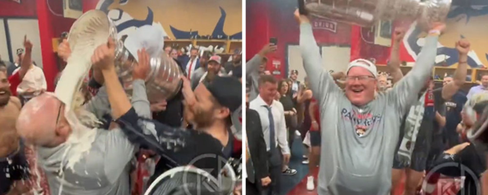 The Panthers absolutely DUMP beer out of the Stanley Cup right onto Keith Tkachuk's face