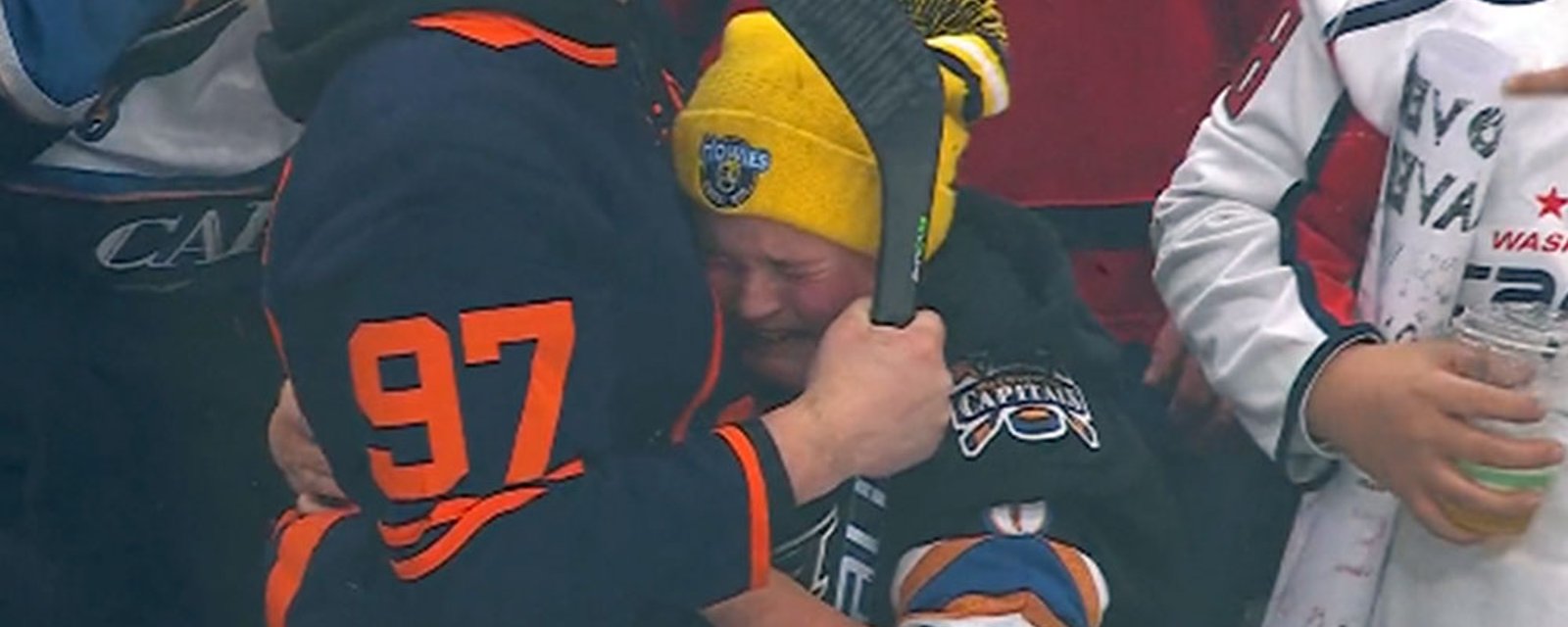 Young Capitals fan gets emotional after receiving a game stick on his birthday 