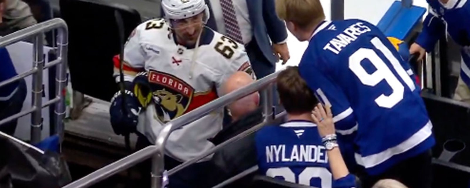 Leafs fans go at Brad Marchand as he leaves the ice after Game 5