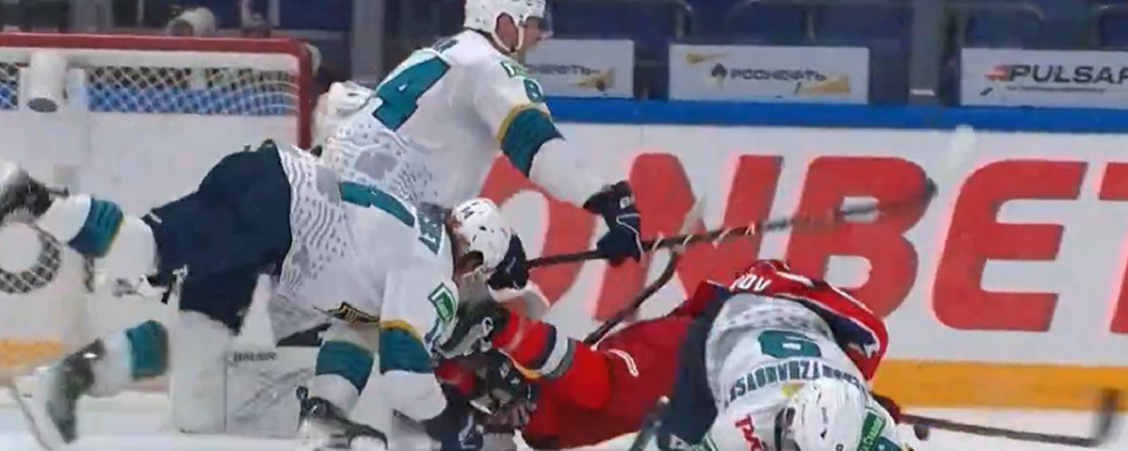 KHL player suffers gruesome injury after taking skate to the face.