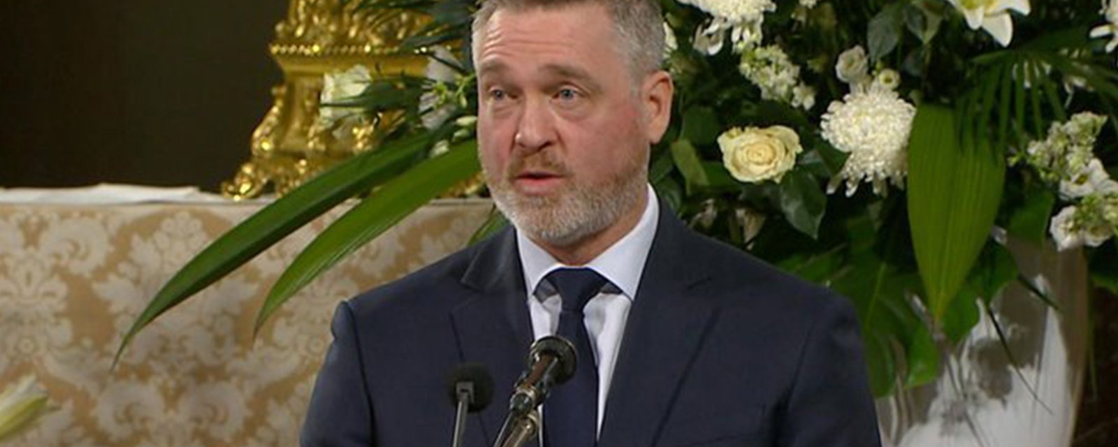 Patrick Roy gives heartfelt eulogy to Guy Lafleur at Lafleur's funeral in Montreal today