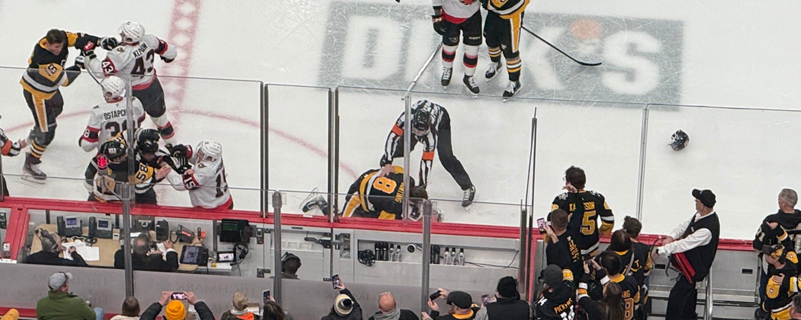 Tempers flare early in 1st period between Sens and Pens.