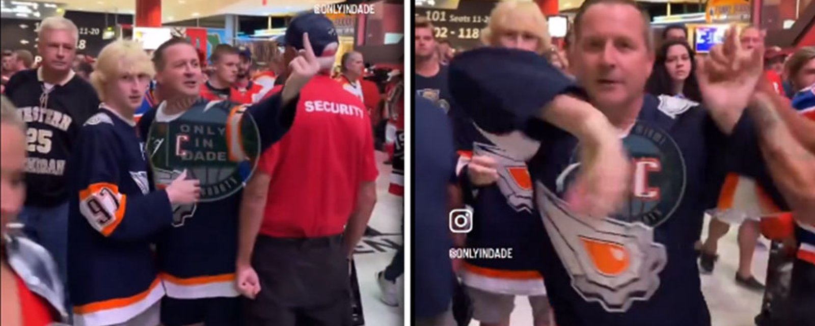 Angry Oilers fan takes on Panthers fans on arena concourse after Game 2 loss