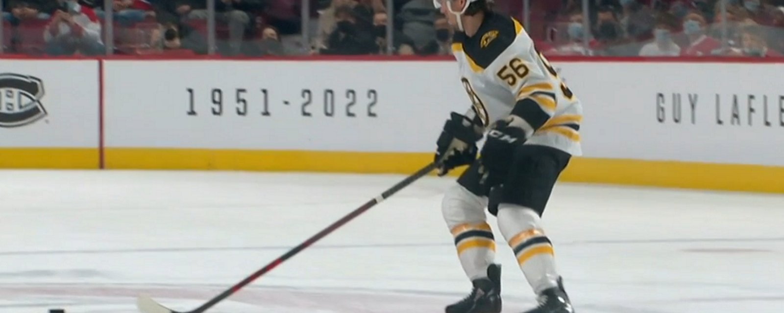 Another Bruin whiffs on the puck during the penalty shot.