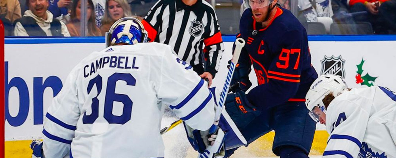 Connor McDavid pumps up his new goalie Jack Campbell