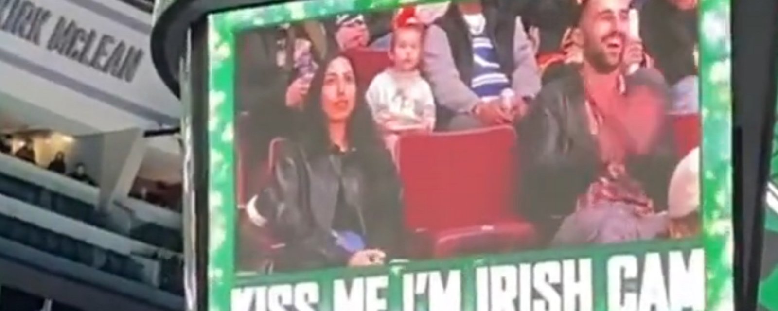 Extremely awkward moment during Canucks' “Kiss Me I'm Irish Cam.”