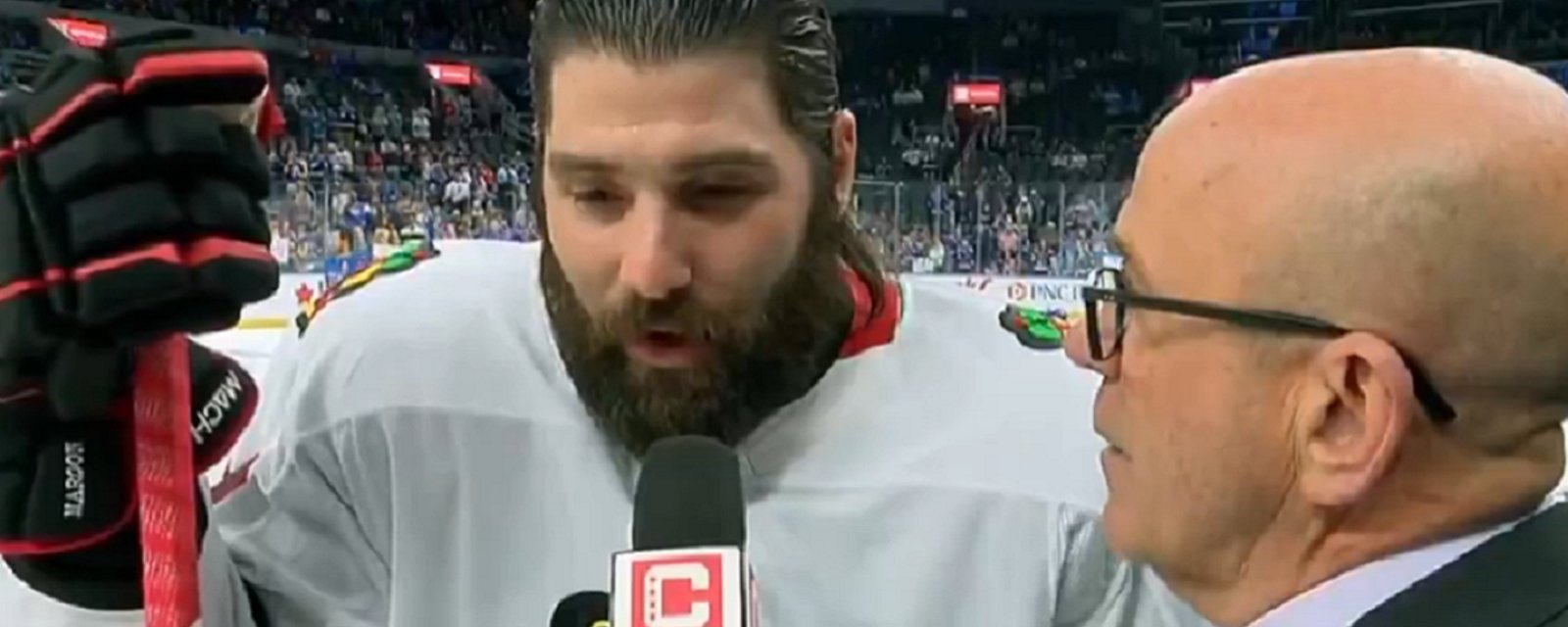 Pat Maroon tears up during shocking announcement on Saturday.