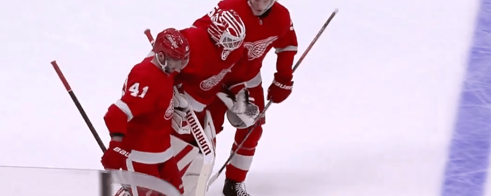 Red Wings lose both Jake Walman and Ville Husso on the same play 
