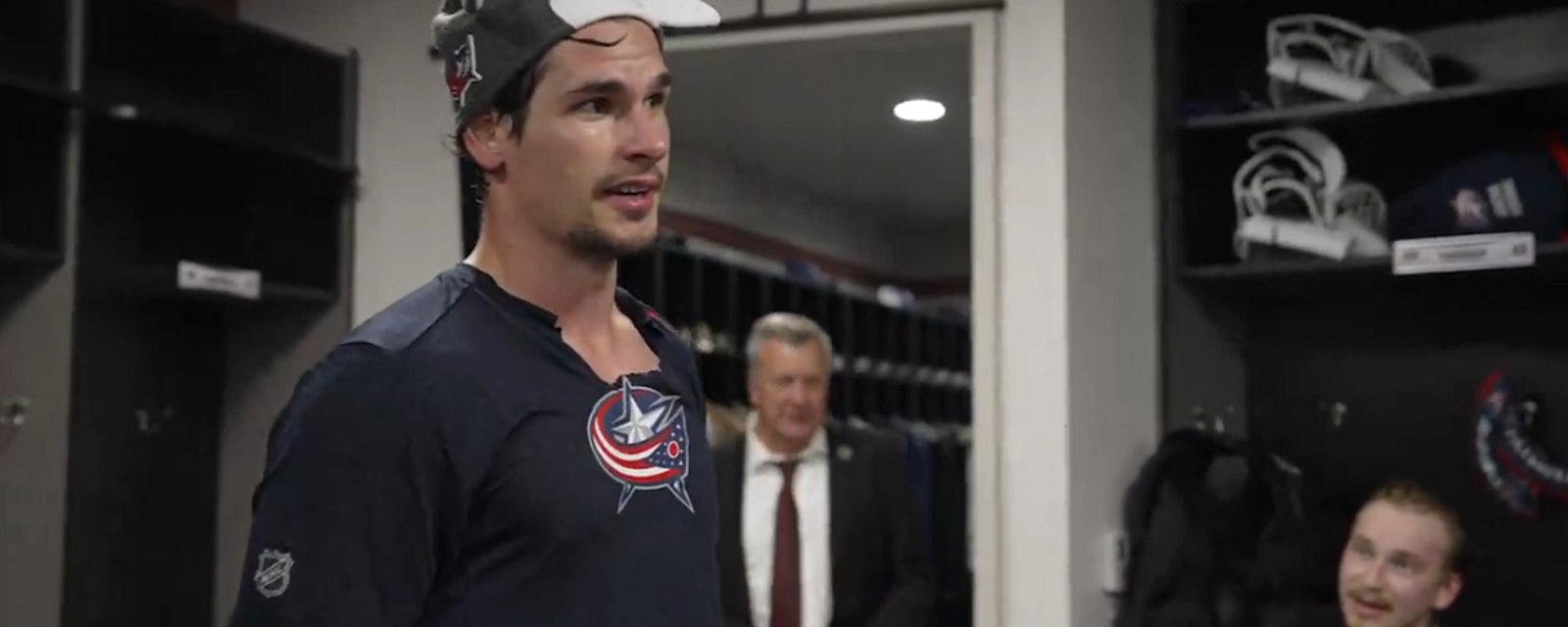 Sean Monahan gives emotional speech after first win in Columbus.