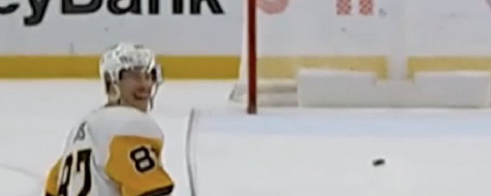 Sidney Crosby's incredible in-moment reaction to Nedeljkovic's goalie goal.