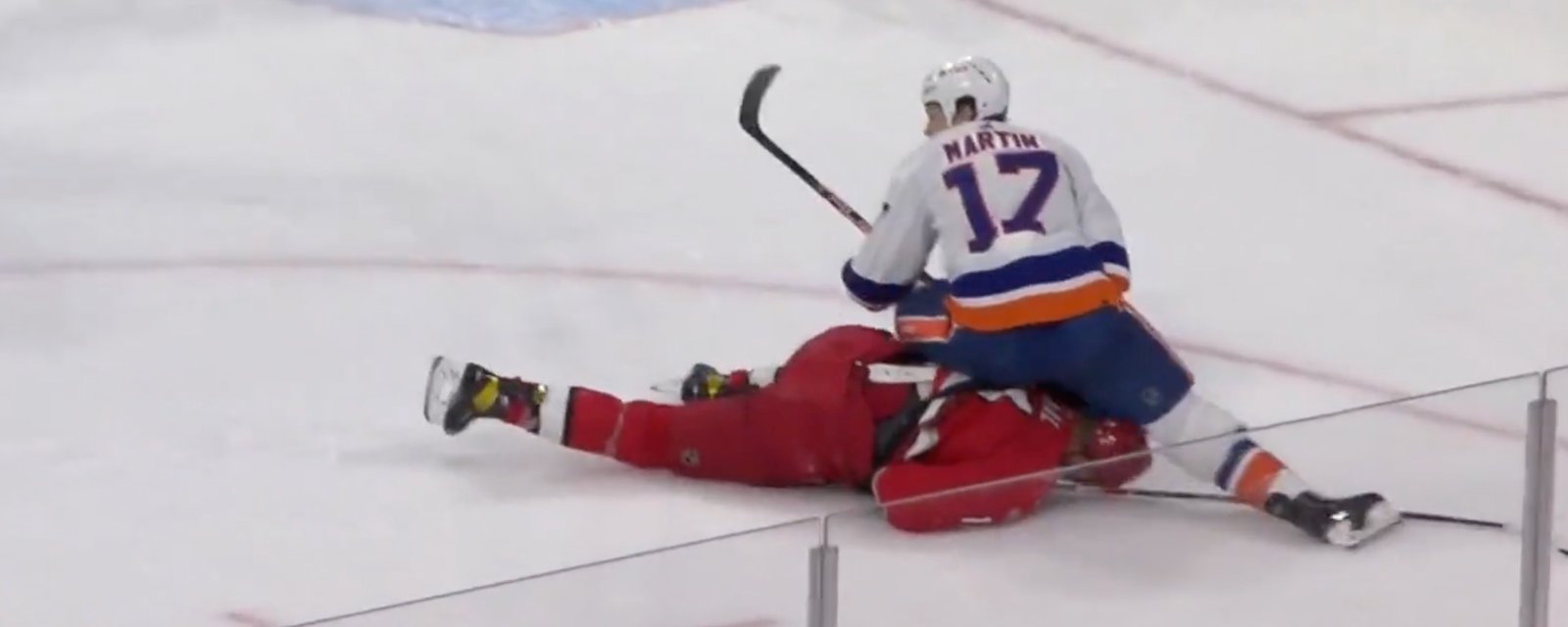 Matt Martin attacks Jordan Staal and sits on him in chaotic end of period