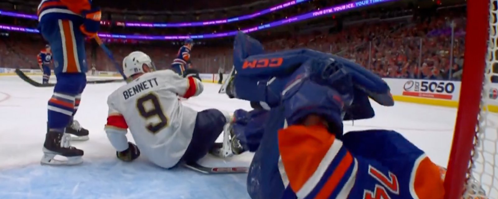 Huge collision between Bennett and Skinner, leading to absolute chaos on the ice!