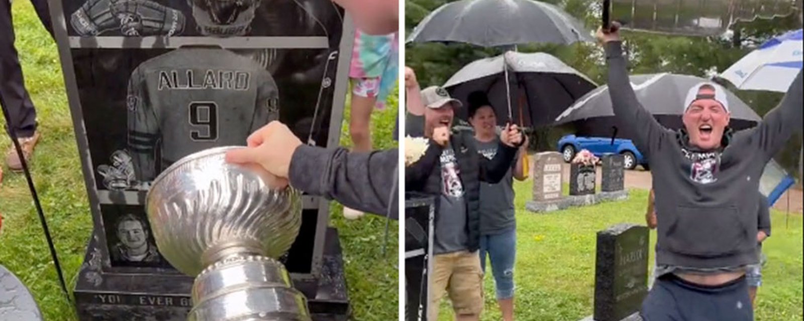 An emotional moment as Avs coach shares Stanley Cup victory beer at his brother's grave