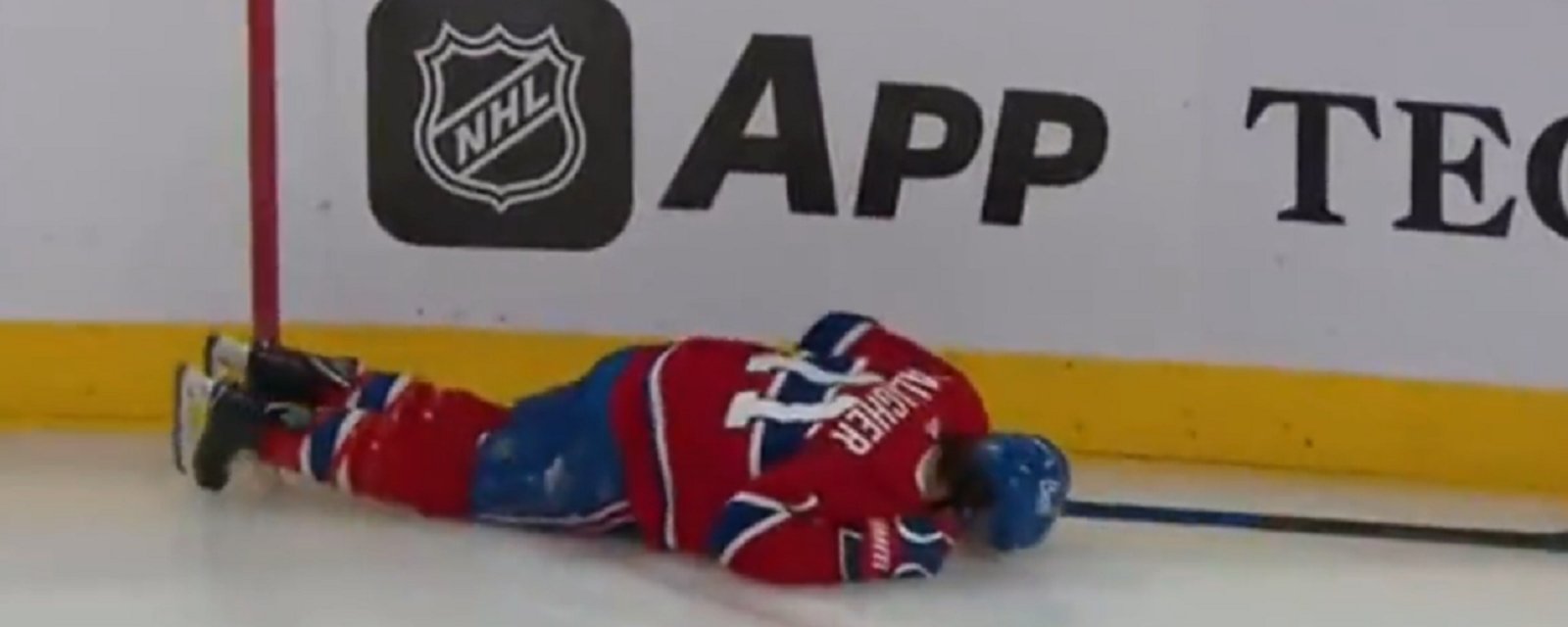 Brendan Gallagher injured after violent crash into the boards.