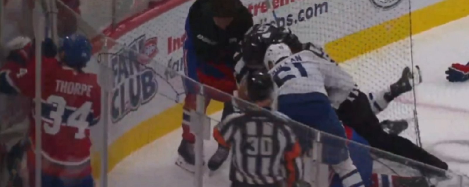 Tempers flare in Canadiens vs Maple Leafs prospect game, Sunday.