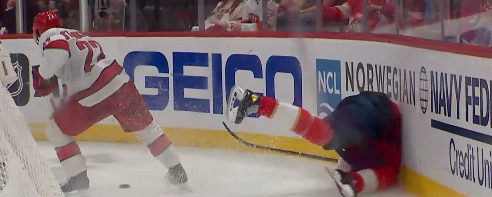 Niko Mikkola leaves Game 3 after ugly crash into the boards.