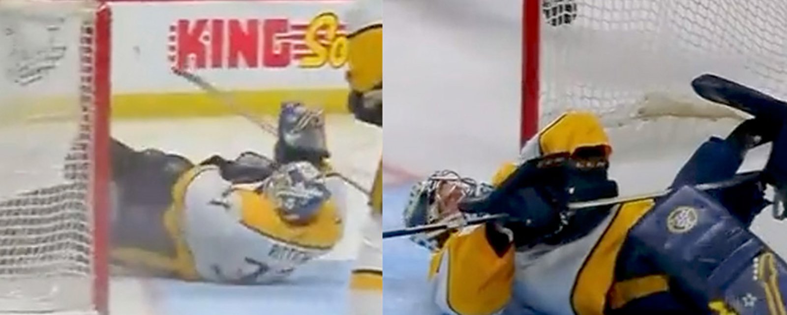 MUST SEE: Predators G David Rittich wrecks himself on the net! 