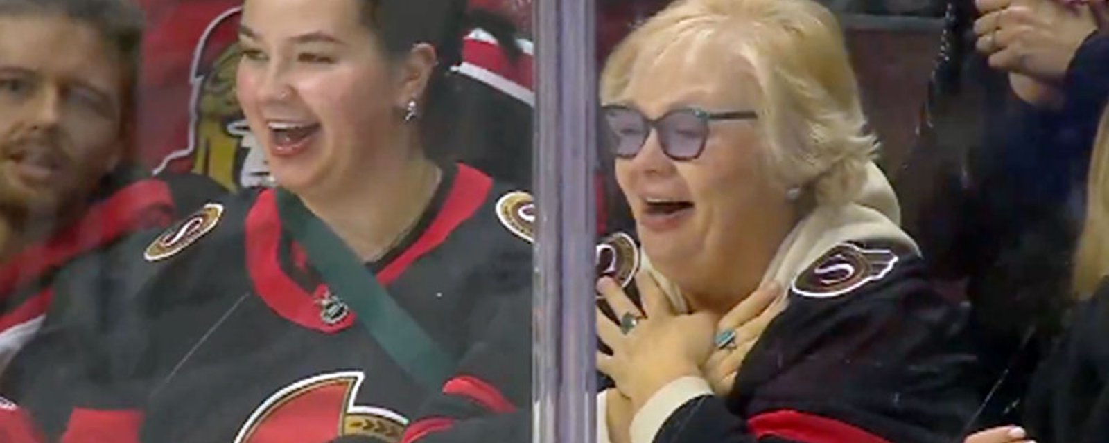 Donovan Sebrango's family gets emotional watching him take the ice for his first NHL game