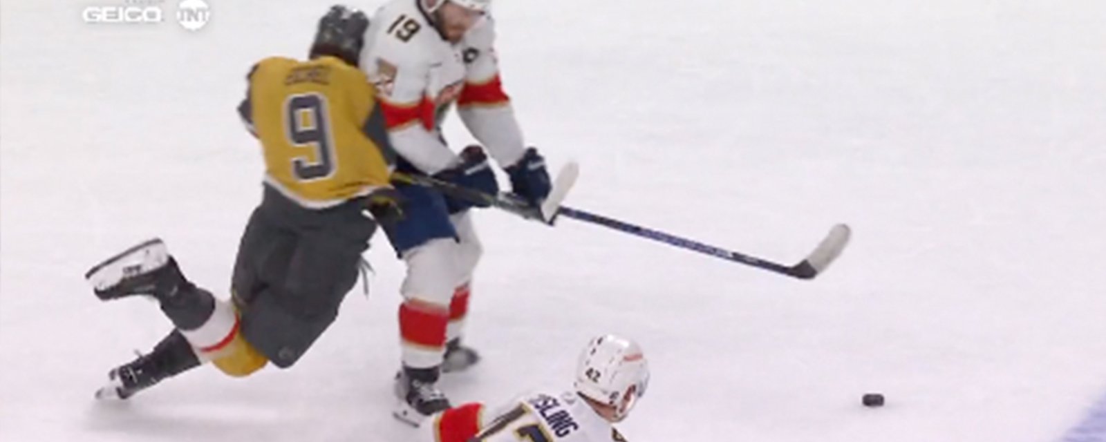 Tkachuk absolutely levels Eichel, Eichel leaves the game in pain