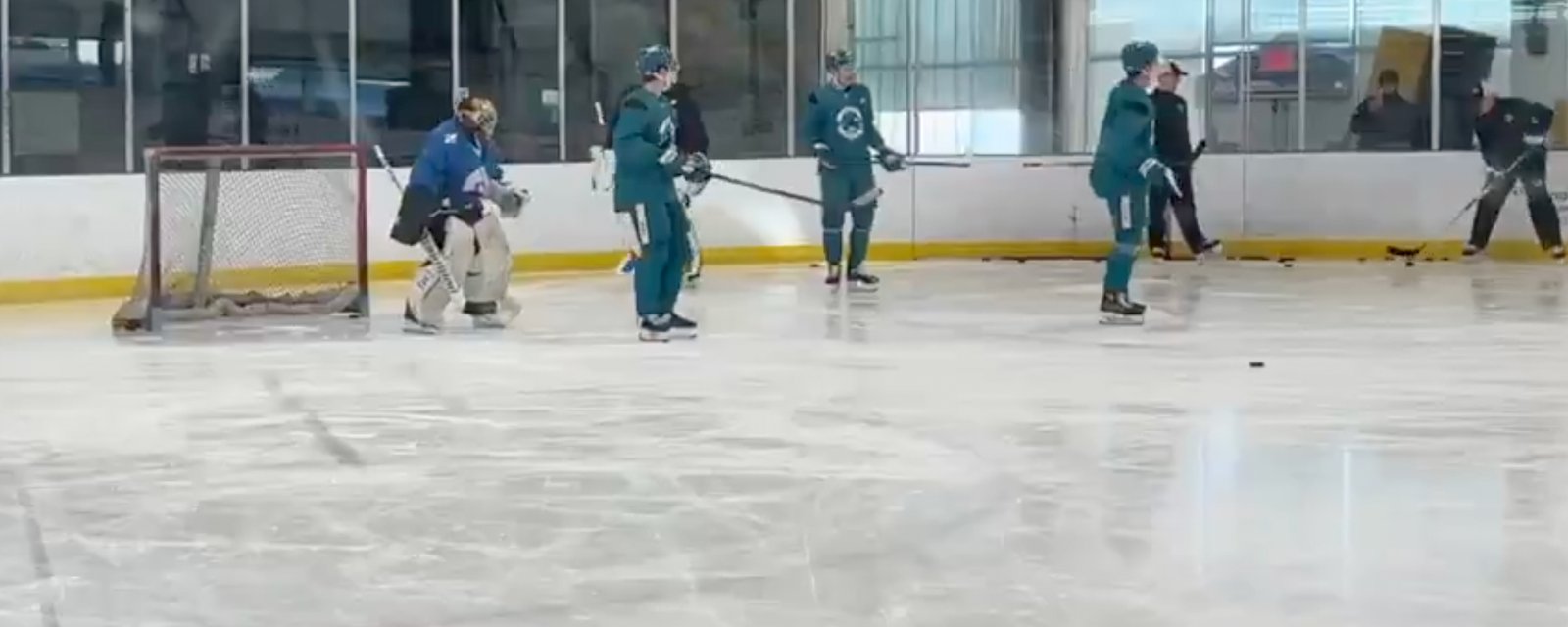 65-year-old goalie takes part in Sharks’ practice!