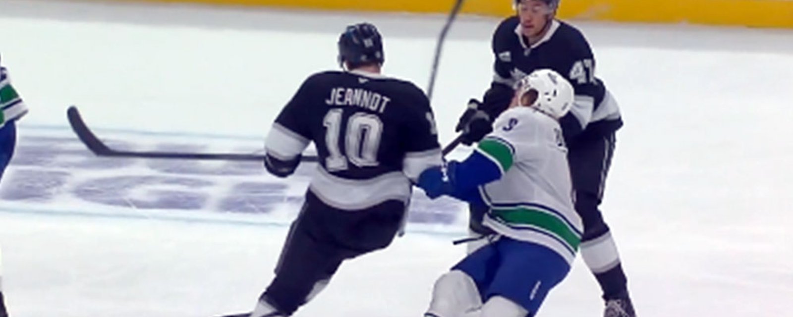 Tanner Jeannot takes out Brock Boeser with an open ice headshot 