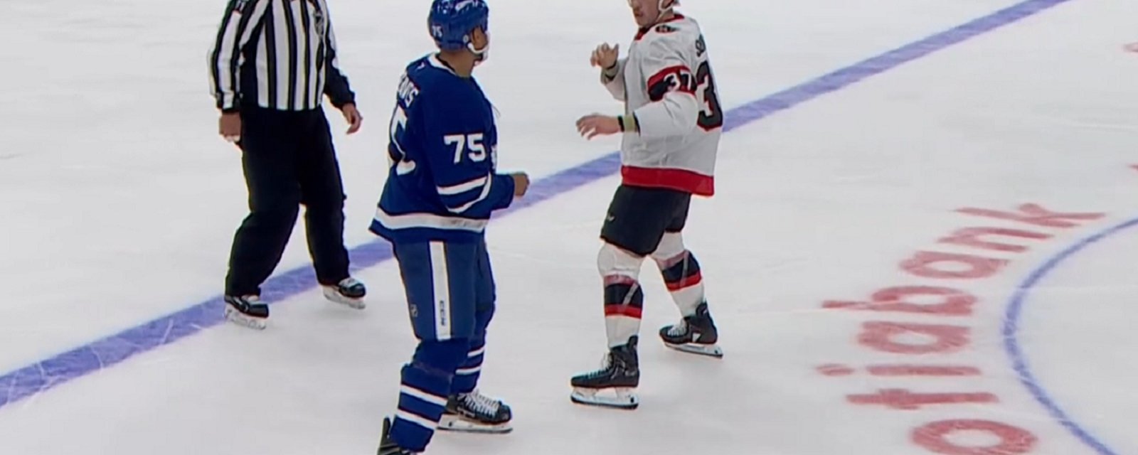 Ryan Reaves drops the gloves in first preseason game.