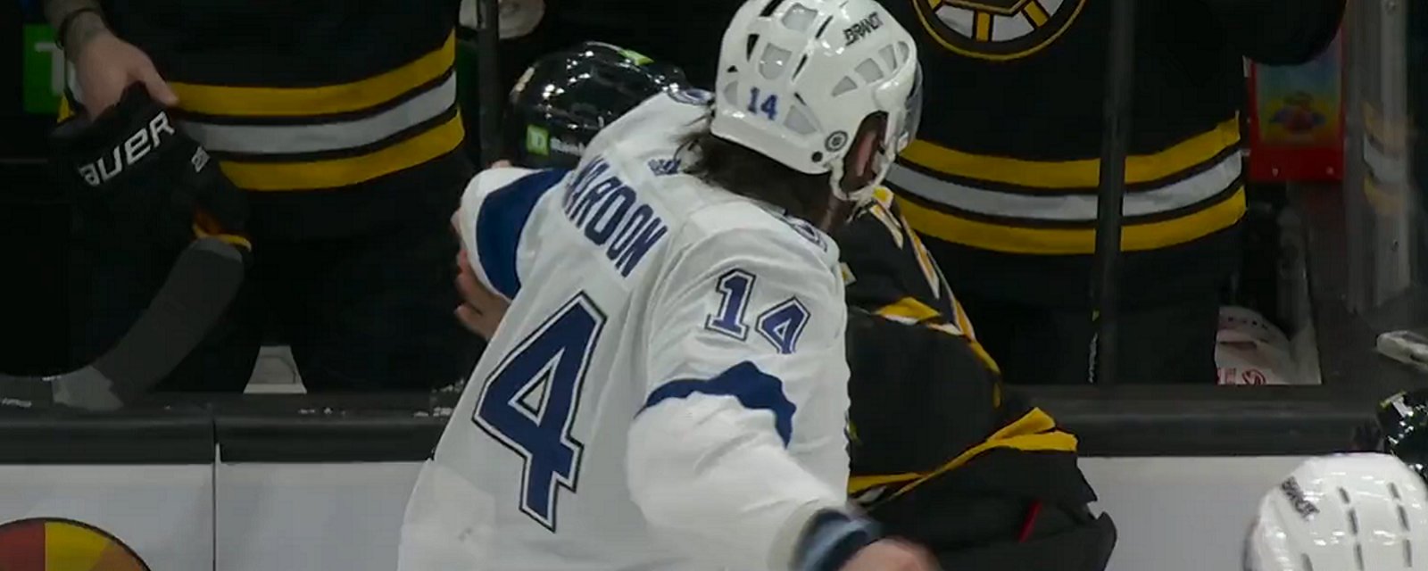 All hell breaks loose after the opening faceoff in Boston on Saturday!