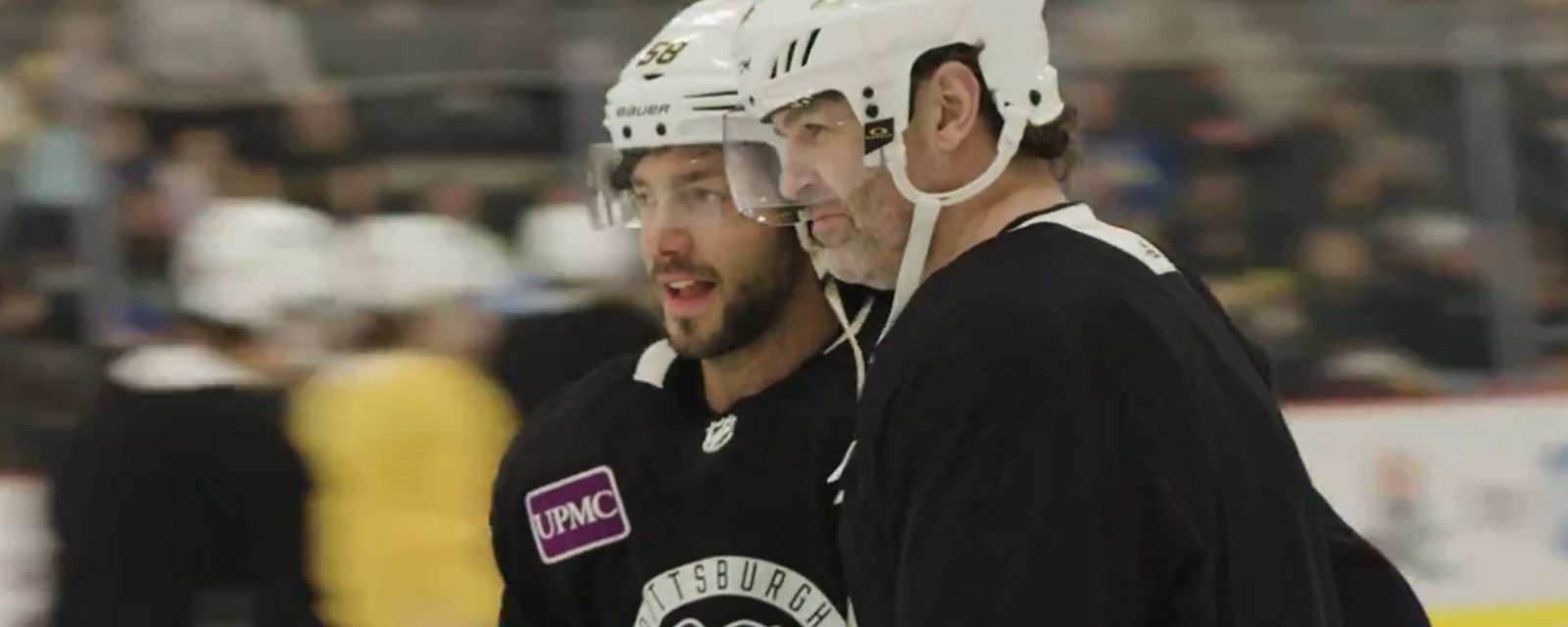 Cameras catch touching moment between Letang and Jagr on Saturday.