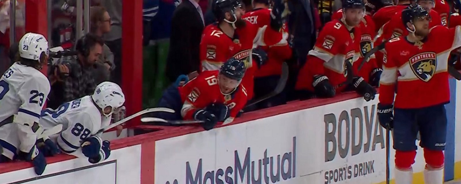 Tkachuk sends clear threat to Maple Leafs after hit on Barkov.