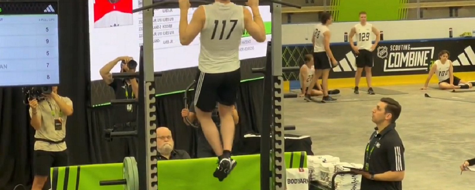 Macklin Celebrini looking strong at the NHL combine.
