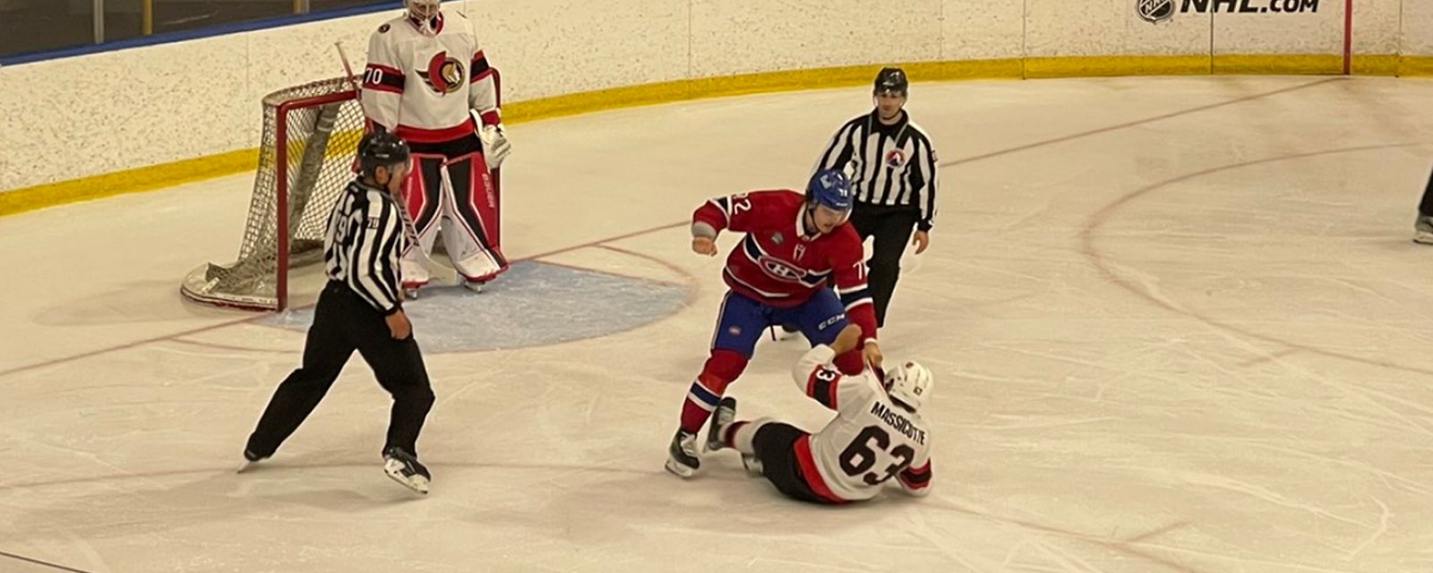 Arber Xhejak TKOs Zachary Massicotte in Habs/Sens prospect game.