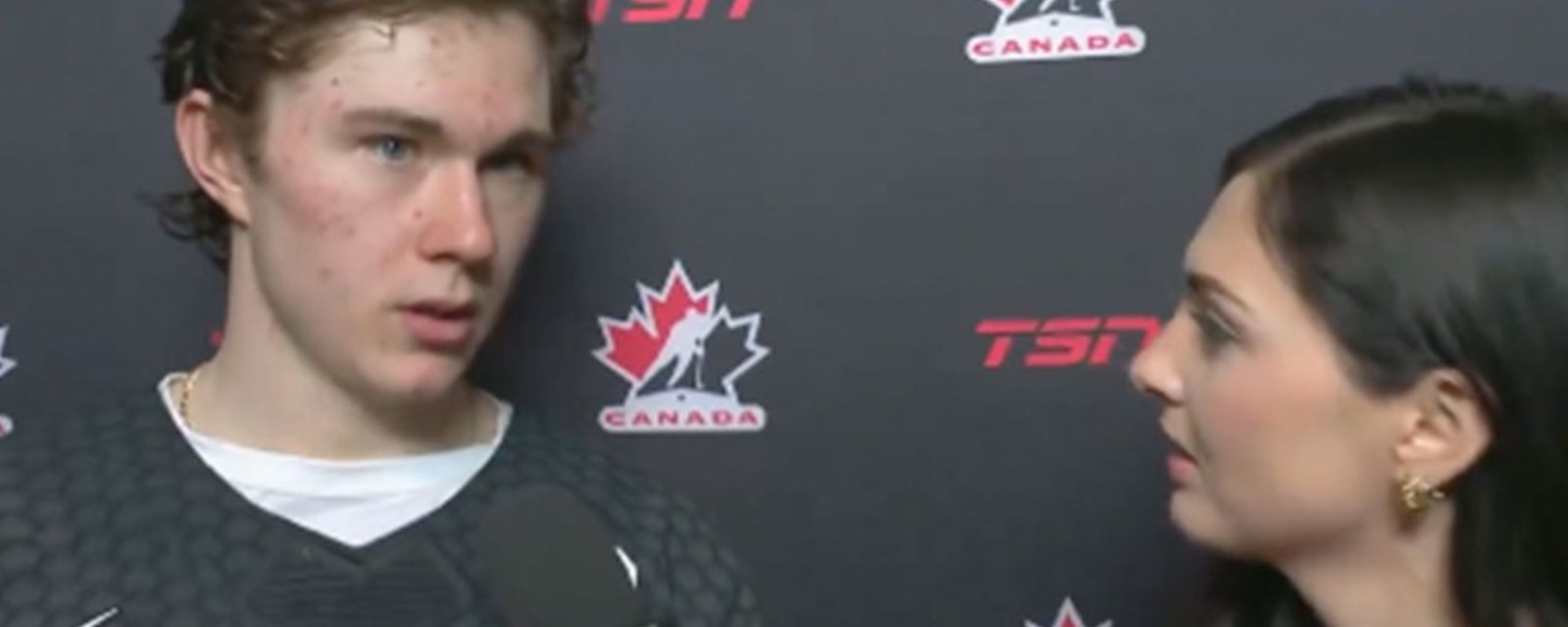 An emotional Fraser Minten talks through his feelings following Canada's tournament ending loss