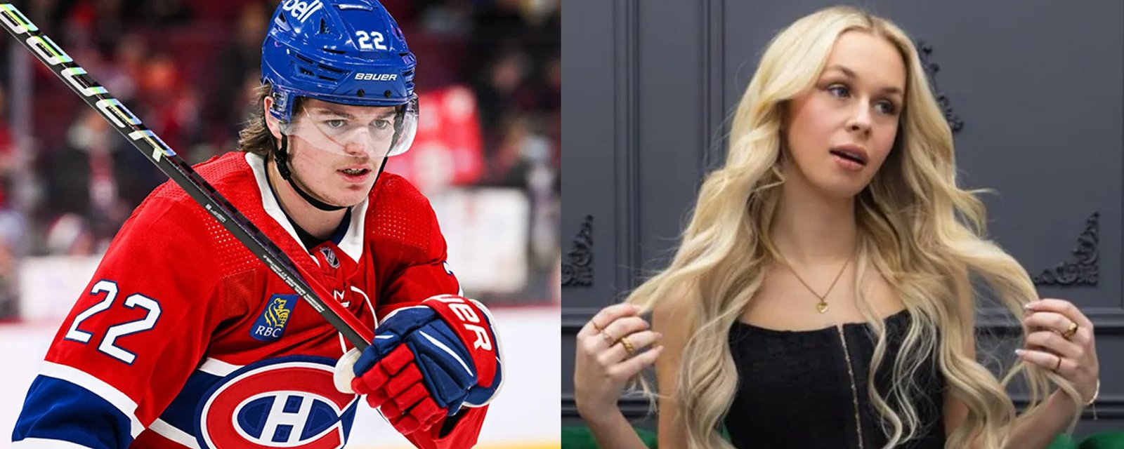 Adult model mocks the height of Canadiens's Cole Caufield