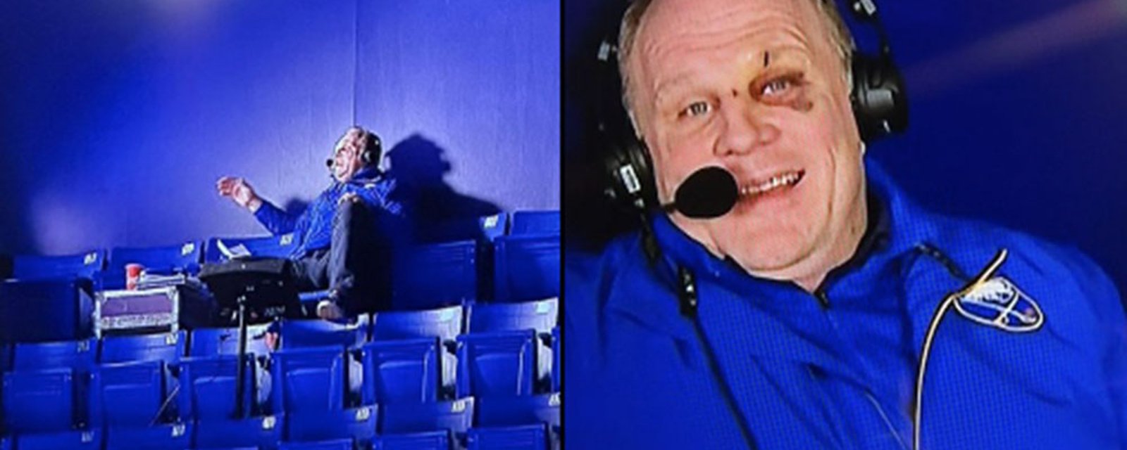 Sabres' Rob Ray broadcasts from the nose-bleeds after getting drilled with a puck at ice level on Saturday