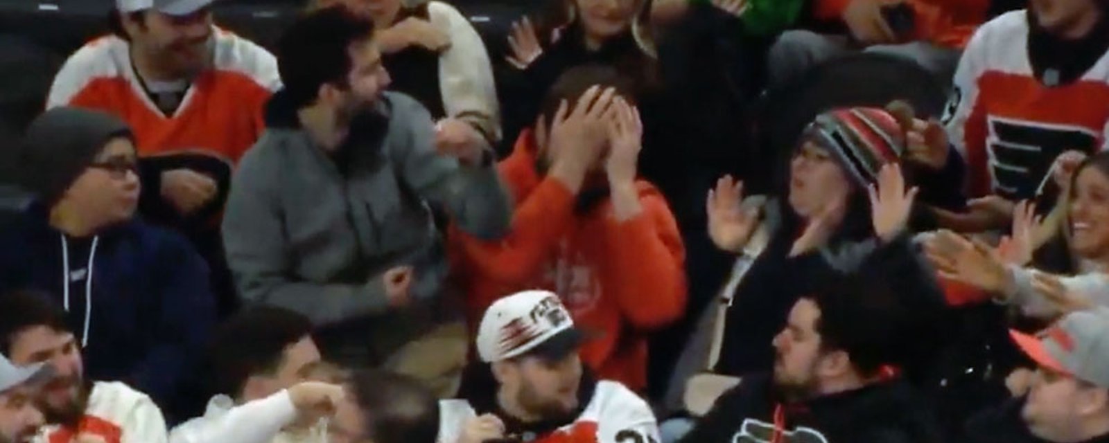 Flyers fan gets absolutely smoked in the face by errant puck